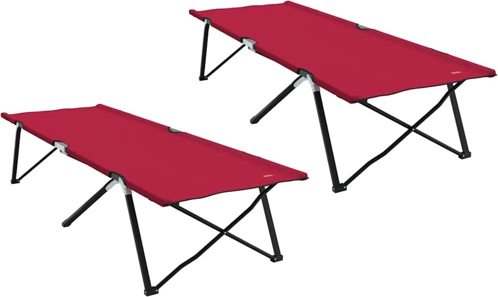 vidaXL Pat pliabil pentru camping Manual 2 pcs Roșu 206 x 76 x 74 cm