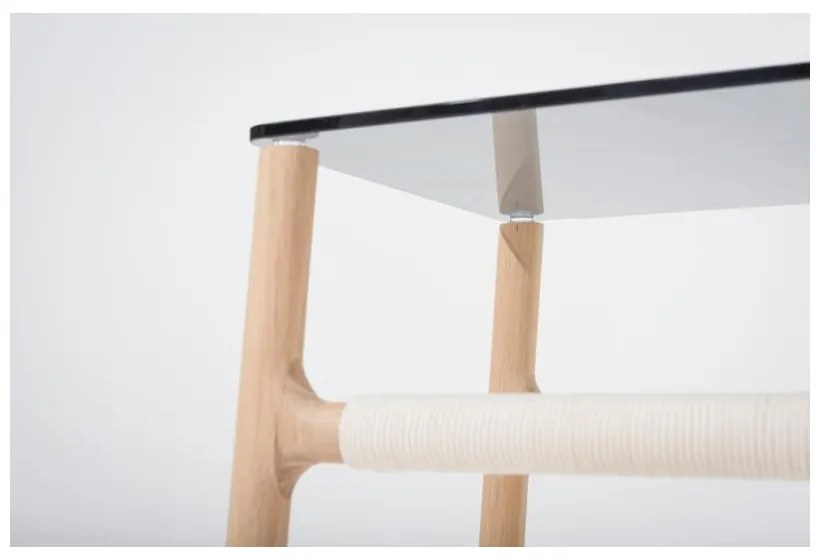 Măsuţă auxiliară cu structură din lemn masiv de stejar şi blat gri Gazzda Fawn