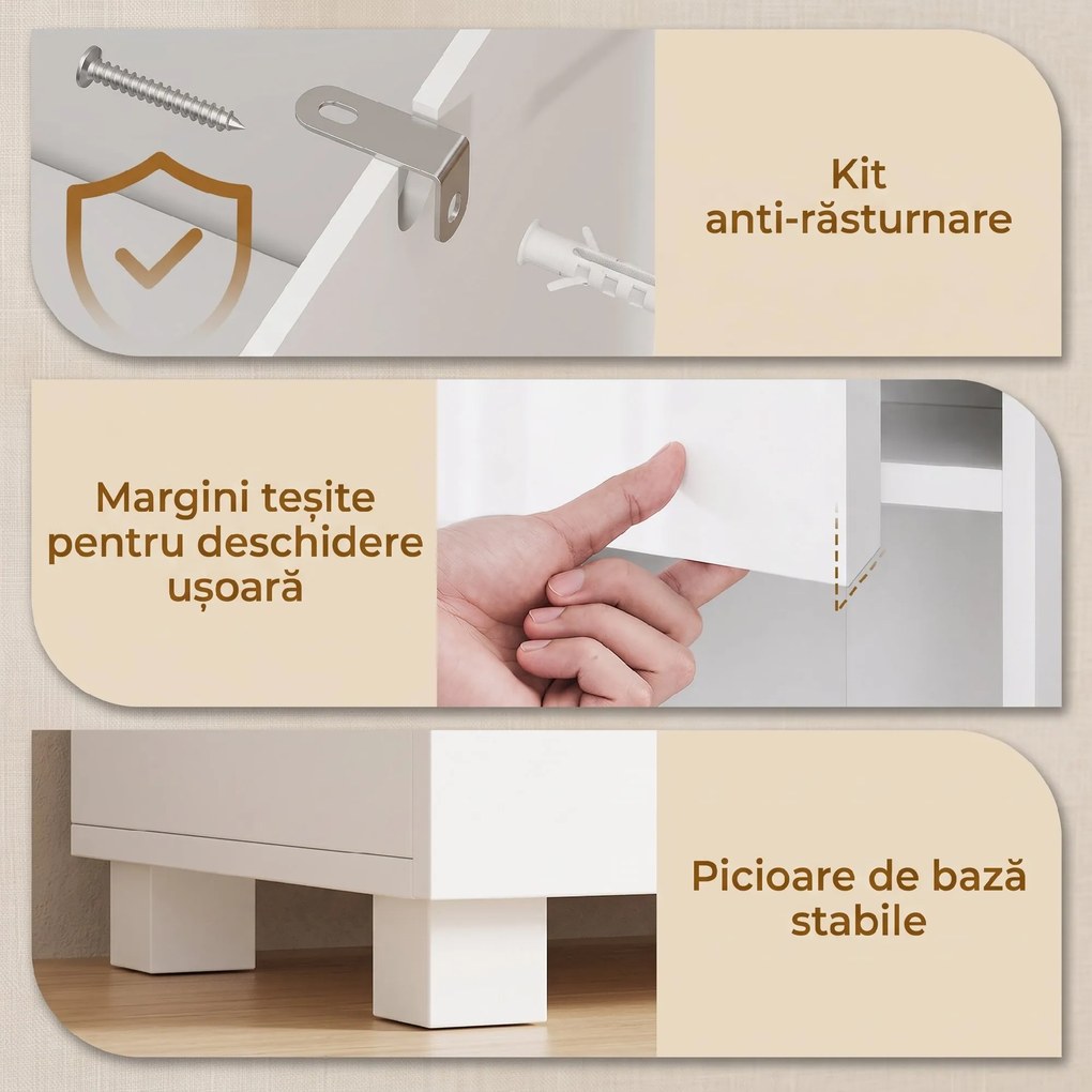 HOMCOM Dulap Baie Înalt, Economisire Spațiu, cu Sertar, Alb Lucios | Aosom Romania