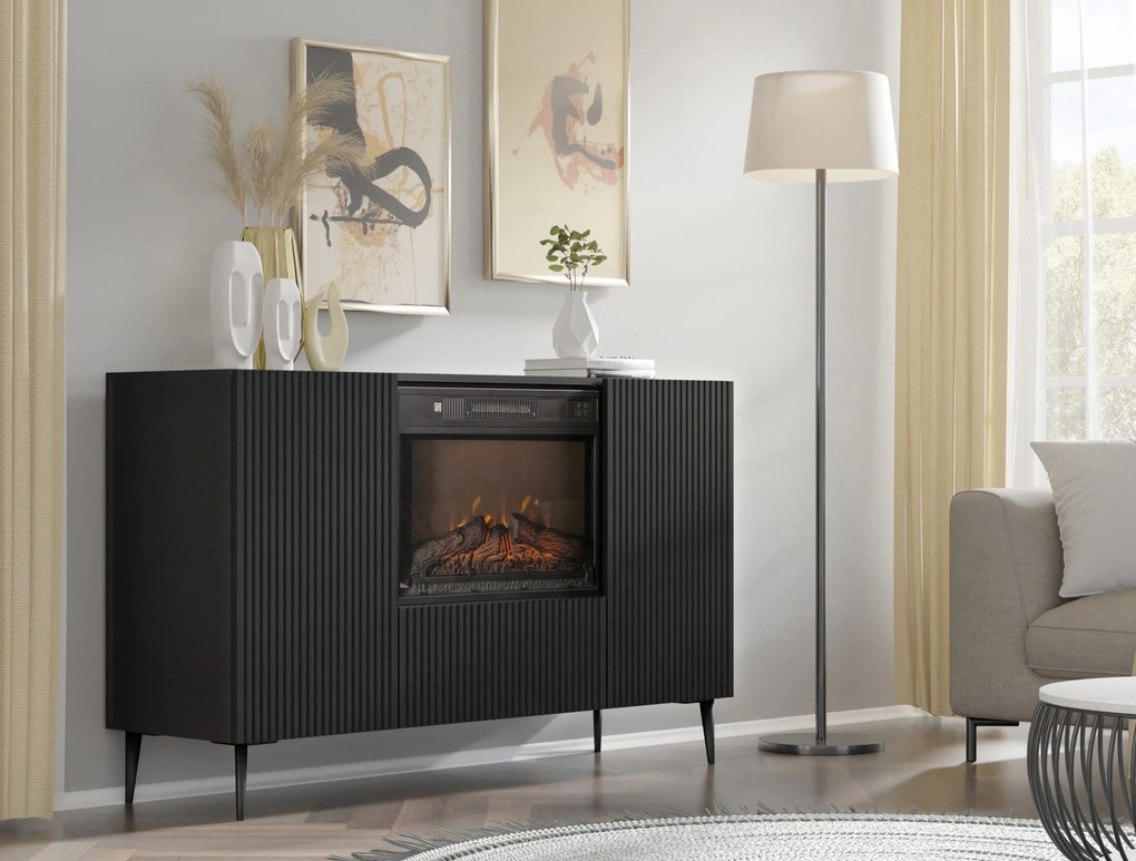 Comodă cu bioșemineu electric 2D1K Rowanna (Negru). 1124992