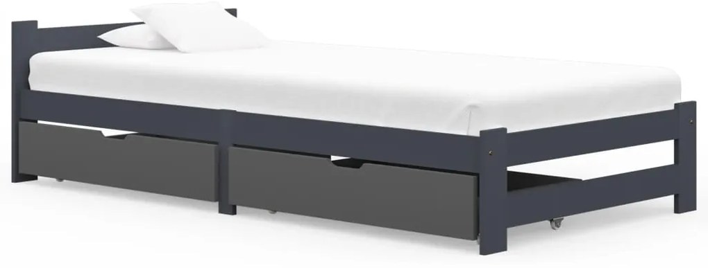 3060730 vidaXL Cadru de pat cu 2 sertare, gri închis, 100x200 cm, lemn de pin