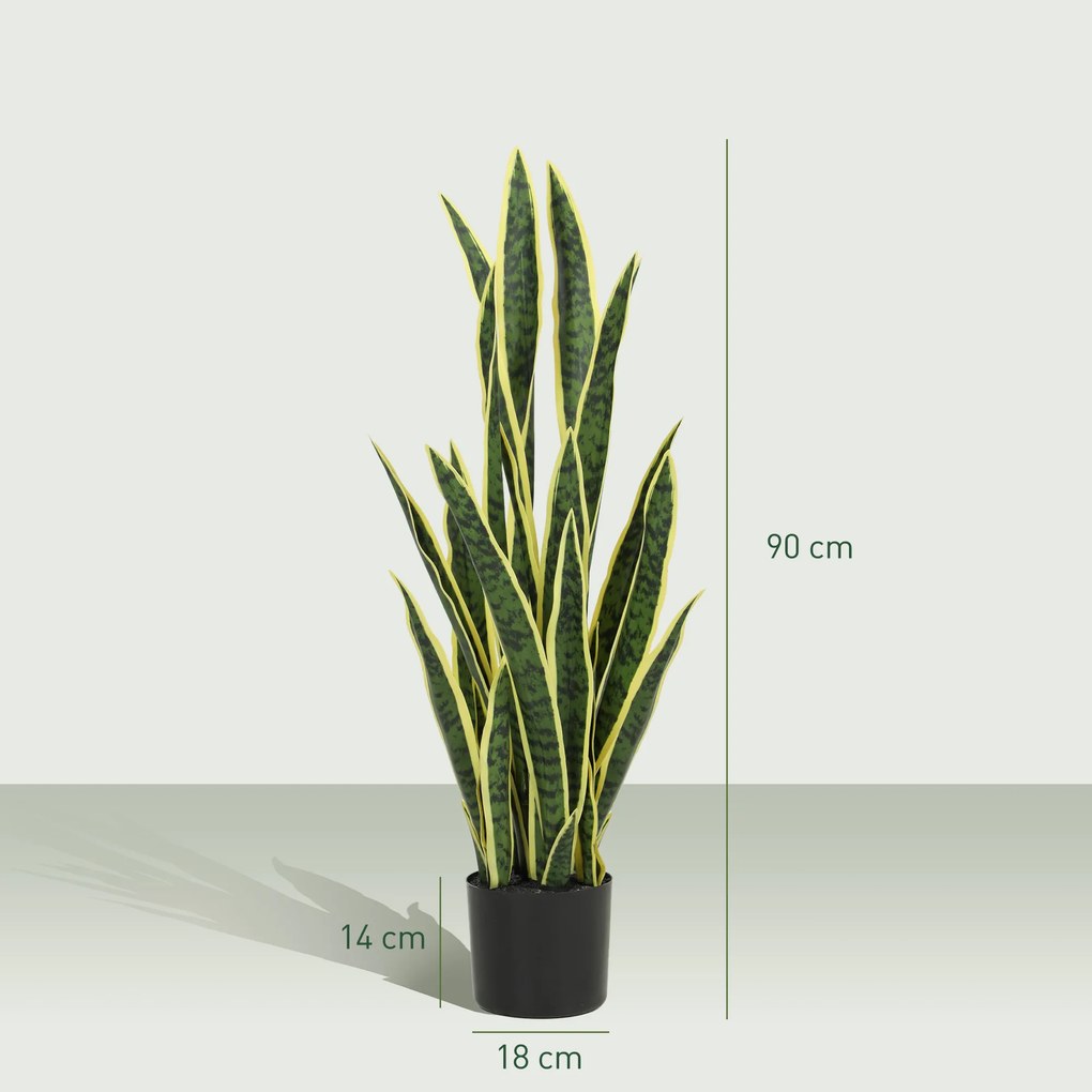 Outsunny Sansevieria Artificială în Ghiveci, Plantă Falsă pentru Interior și Exterior cu 21 de Frunze Modelabile, Ø20x90 cm | Aosom Romania