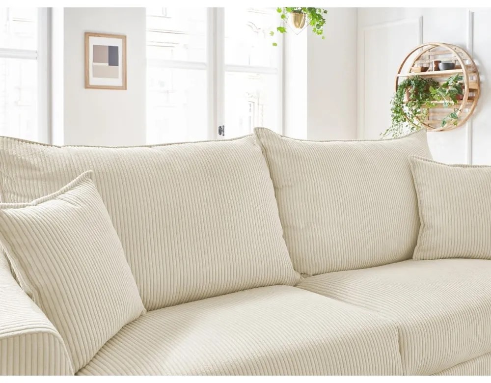 Canapea crem extensibilă cu tapițerie din catifea reiată 225 cm Augustin – Bobochic Paris