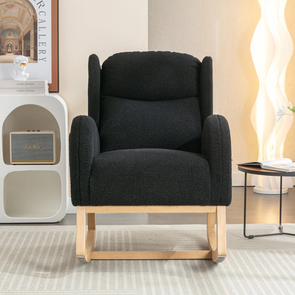 Scaun balansoar modern cu husă din material Teddy, Negru | Aosom Romania