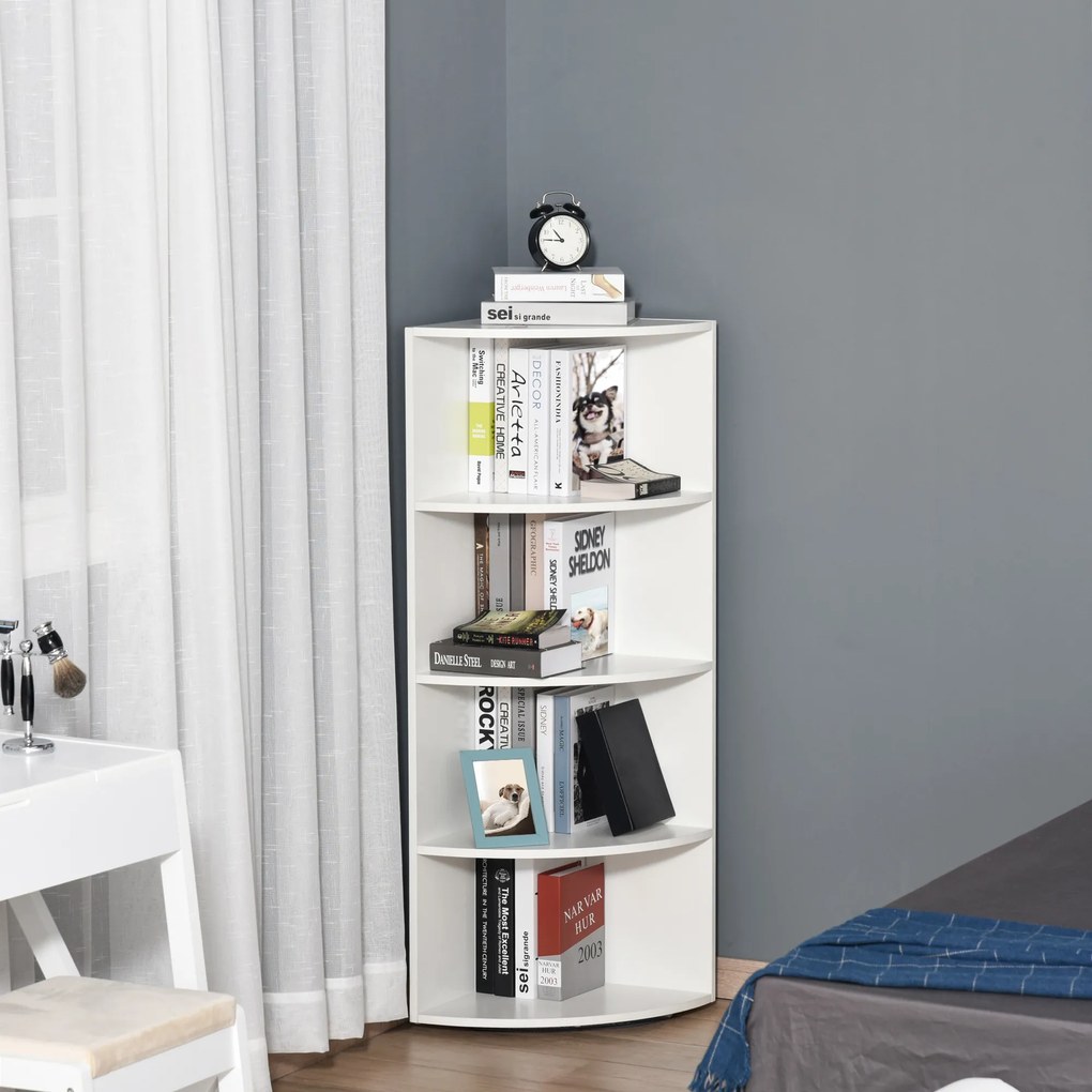 Homcom Dulap Colt cu 4 Rafturi, Design Compact, Alb, 39.5x39.5x120 cm | Aosom Romania