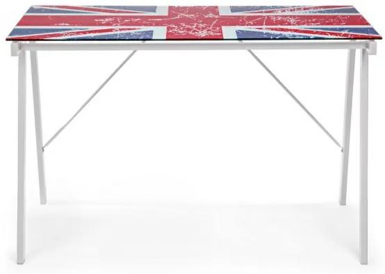 Birou de studiu alb din sticla temperata si metal, 113 cm, Young British Bizzotto