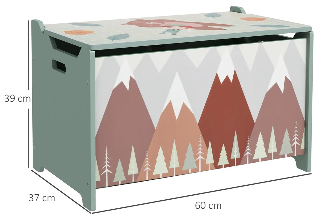 Cufăr de jucării pentru copii ZONEKIZ, ladă din lemn MDF cu capac și balama de siguranță, 60x37x39cm, de culoare verde | Aosom Romania