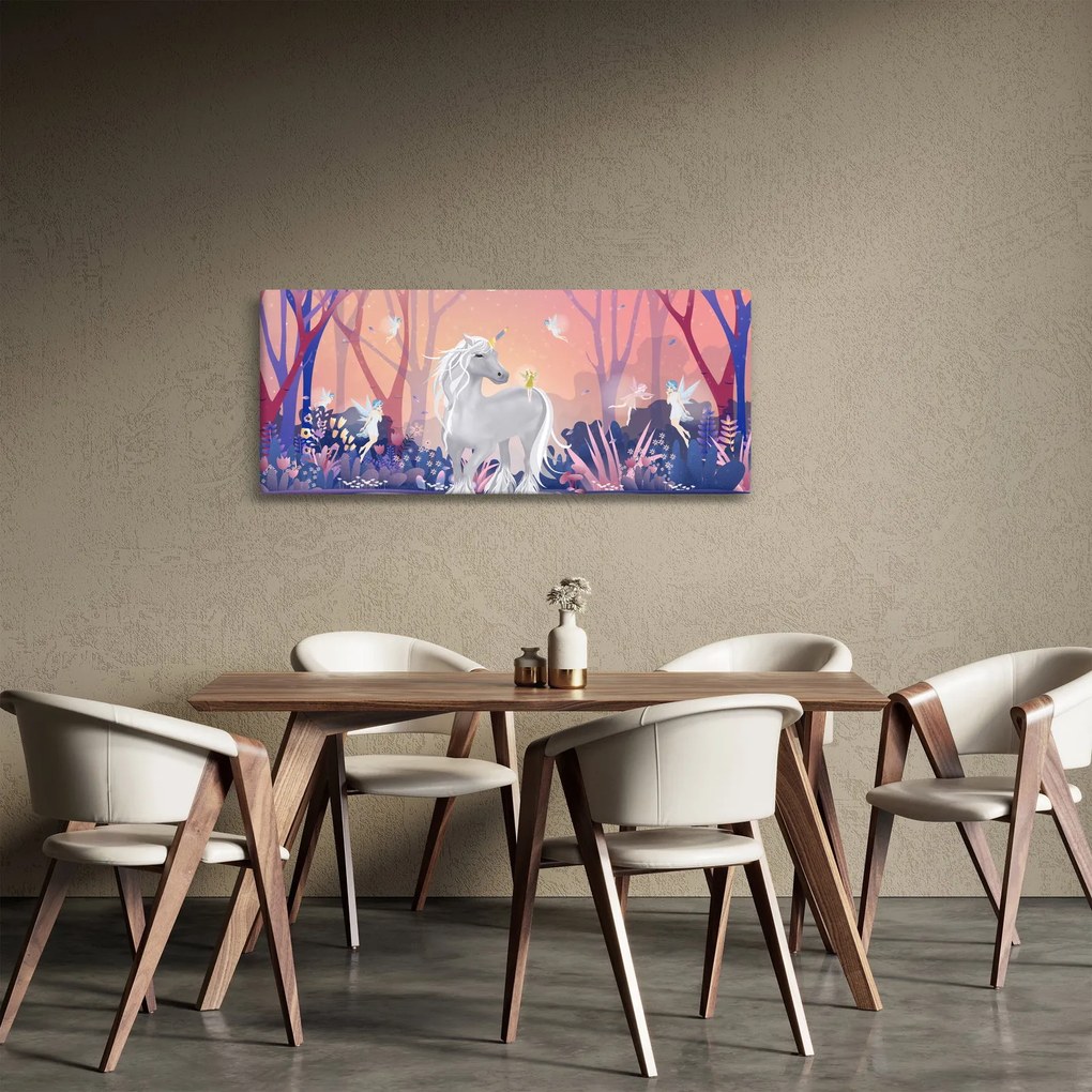 Tablou - Unicorn în pădurea fermecată (120x50 cm)