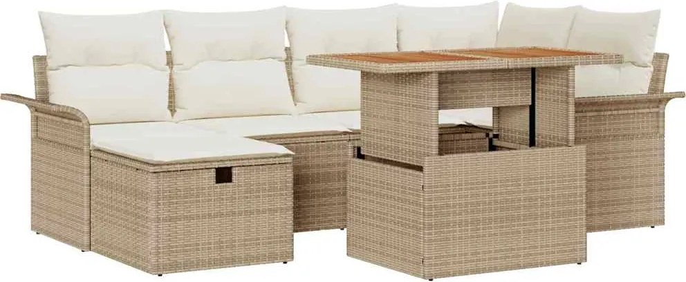 vidaXL Set de canapele pentru grădină 7 pcs Bej poliratan