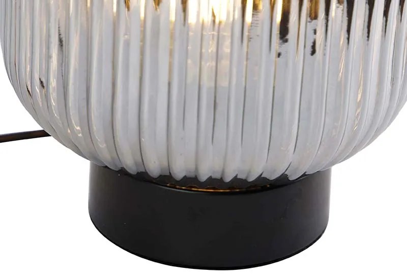 Lampă de masă Art Deco neagră cu sticlă fumurie - Karel