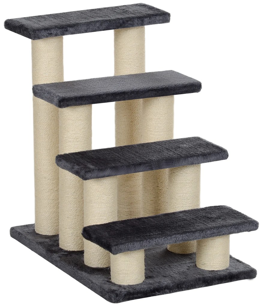 PawHut Hundetreppe 4 Scări 59 cm Înălțime Scara pentru pisici și câini Scările pentru câini Cale de acces pentru pat, canapea, fotoliu Gri | Aosom Romania