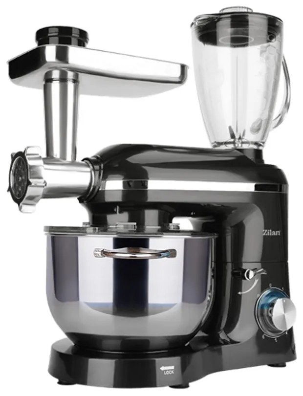 Mixer, blender si masina de tocat 3 in 1 Zilan ZLN1772 Negru, 6+1 nivele de control al vitezei, 1400W