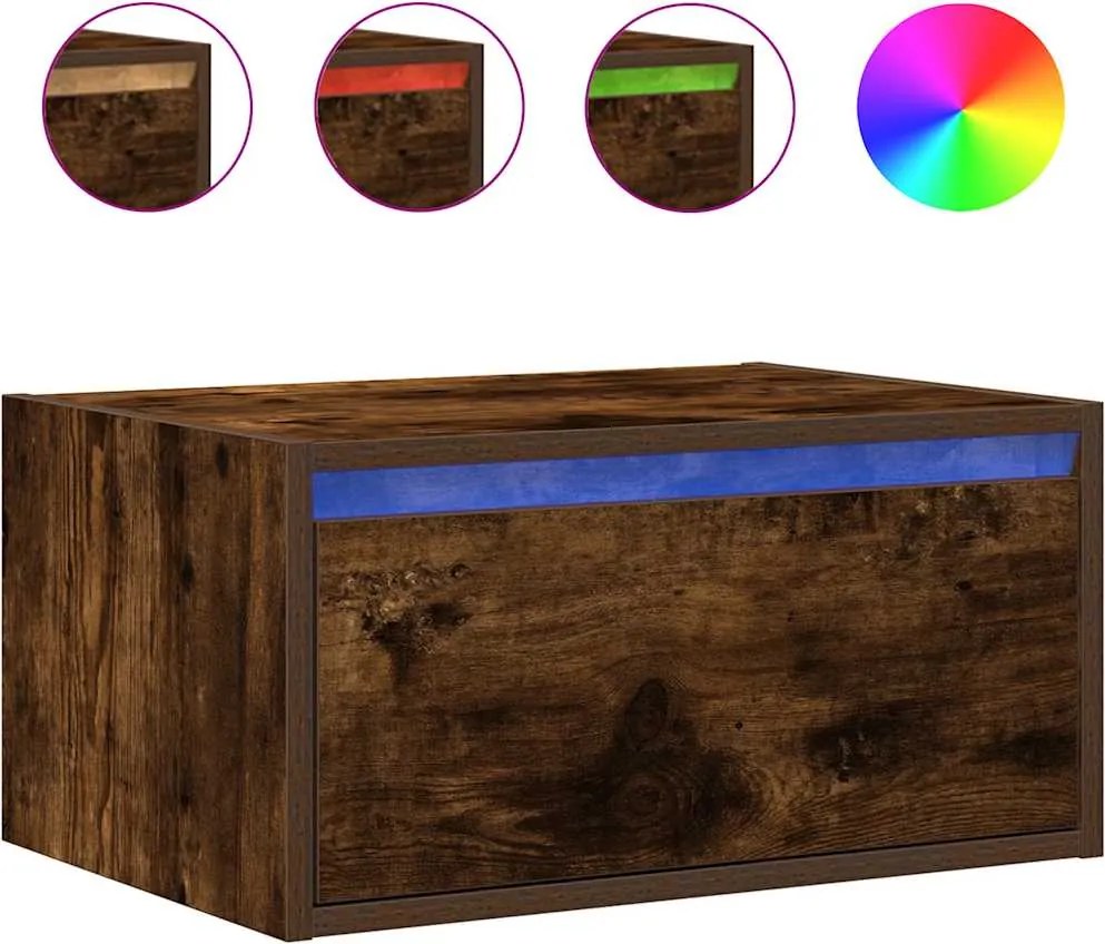 vidaXL Noptieră montată pe perete cu lumini LED, stejar fumuriu