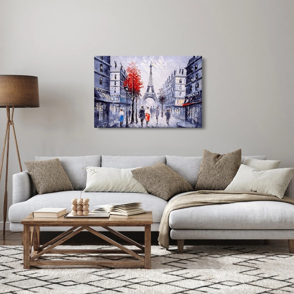 Tablou - Străzi din Paris, pictură în ulei (90x60 cm)