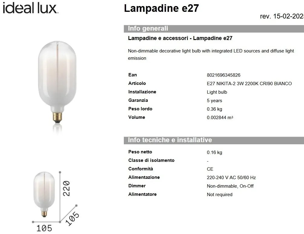 Bec LED Decorativ, E27 Nikita-2 3w 2200K cri90, Alb
