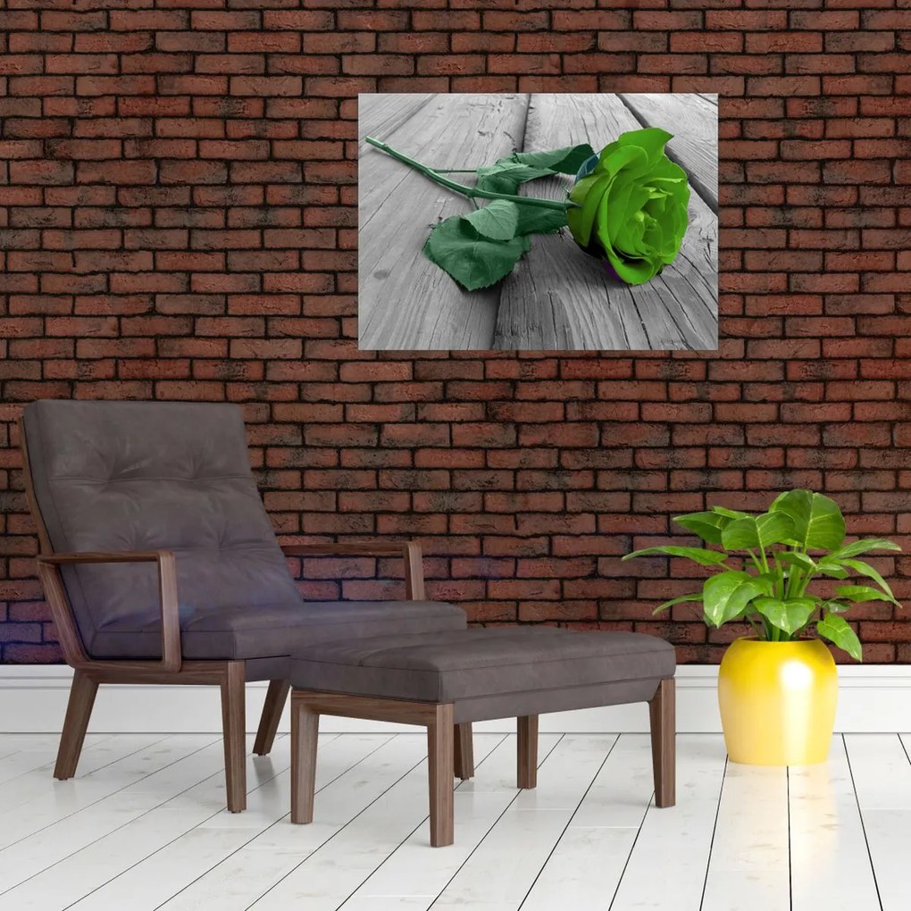 Tablou pe sticlă - Trandafir verde (70x50 cm)