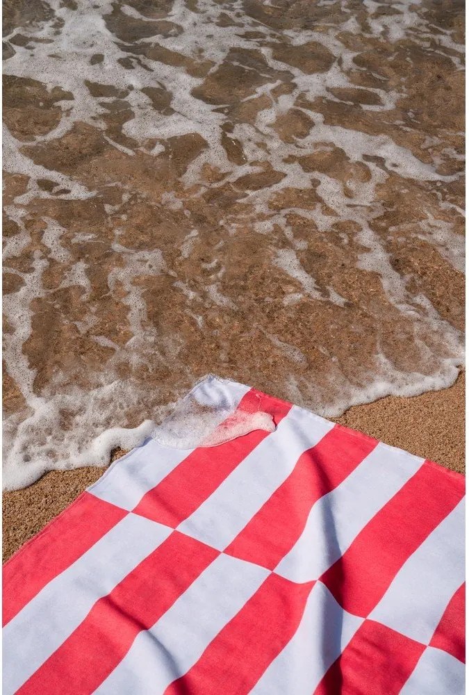 Prosop de plajă roșu/albastru deschis din bumbac 100x160 cm Su – noo.ma