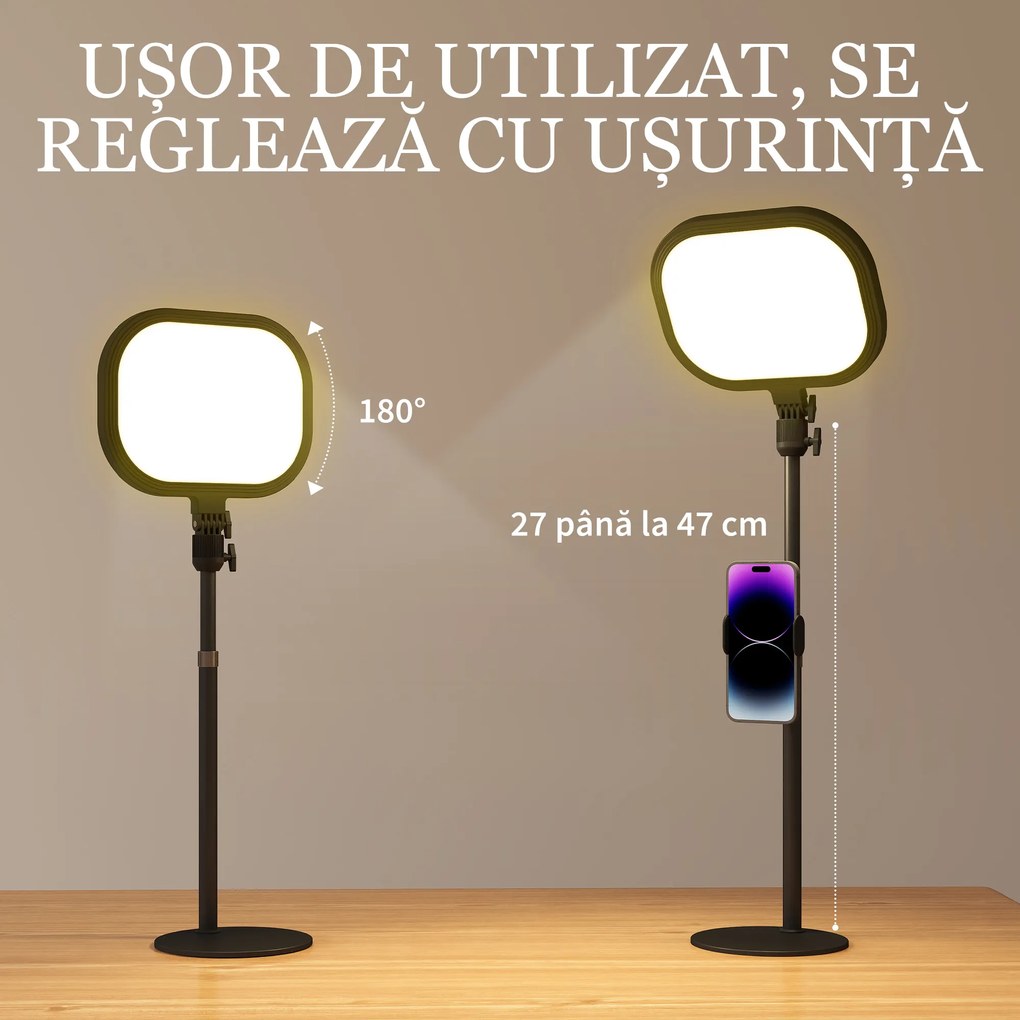 HOMCOM Lampă LED reglabilă: 5 culori, 10 niveluri, memorie – birou/dormitor. | Aosom Romania
