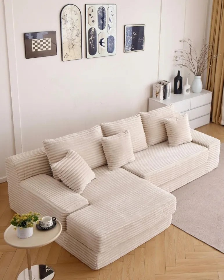 Canapea Colțar Memory Foam HD Soft Lounge | Design Modern &amp; Confort Premium | 5 Culori Disponibile | AlmaCasa (Culoare: Crem)