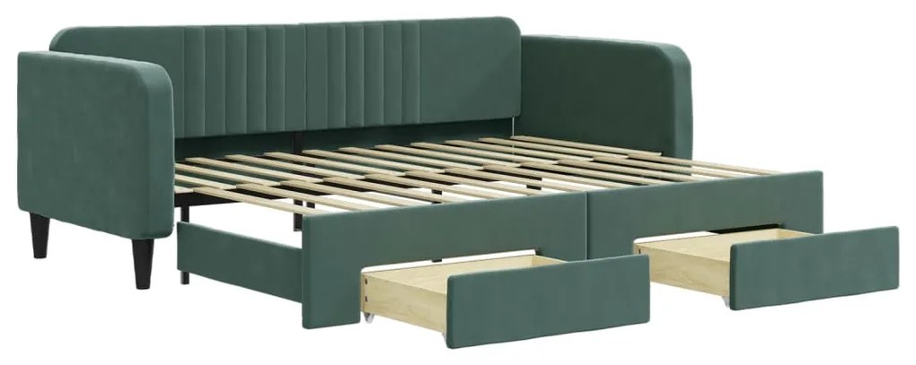 3197113 vidaXL Pat de zi cu extensie și sertare verde închis 90x200 cm catifea