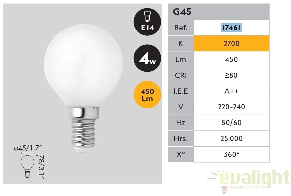 Bec LED G45 MATT E14 4W 2700K 17461