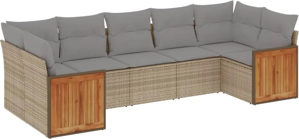 vidaXL Set canapele de grădină, 7 piese, cu perne, bej, poliratan