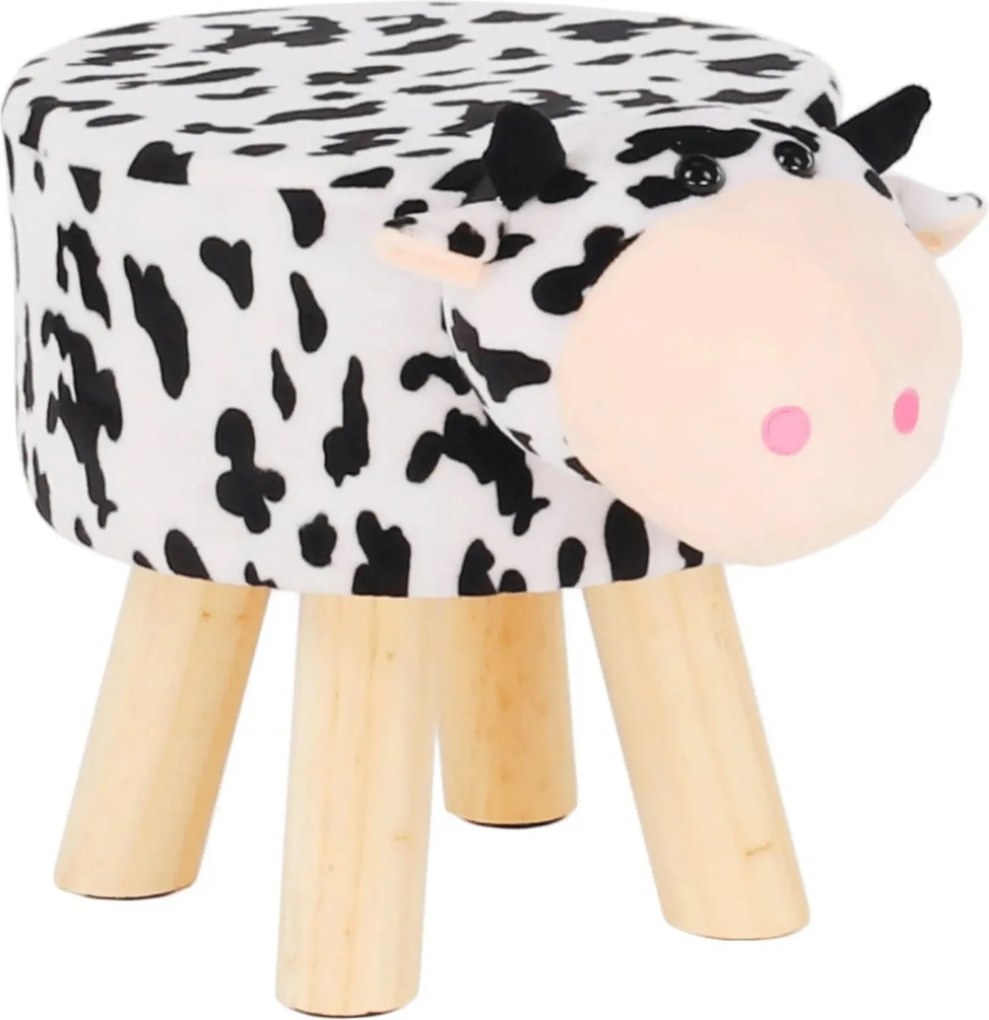 Taburet MOLLY, alb/negru, material textil/lemn, 47x28x31 cm