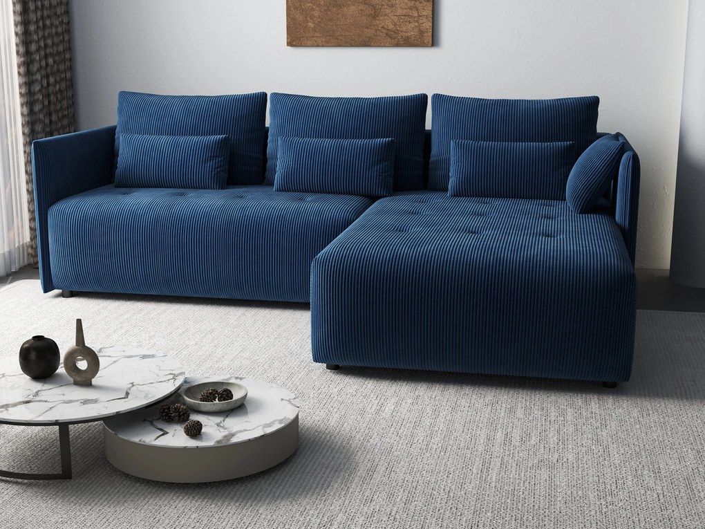 Colțar extensibil dumonde cu ladă de depozitare si sezut confortabil din spuma high-density, Malta Zoom Blue 235x185 cm