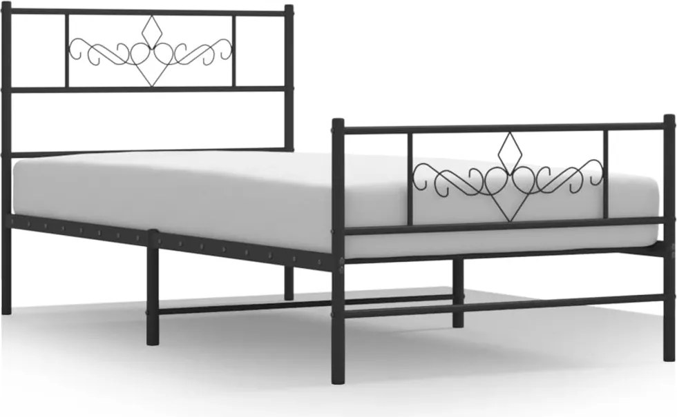 vidaXL Cadru pat metalic cu tăblii de cap/picioare, negru, 90x190 cm