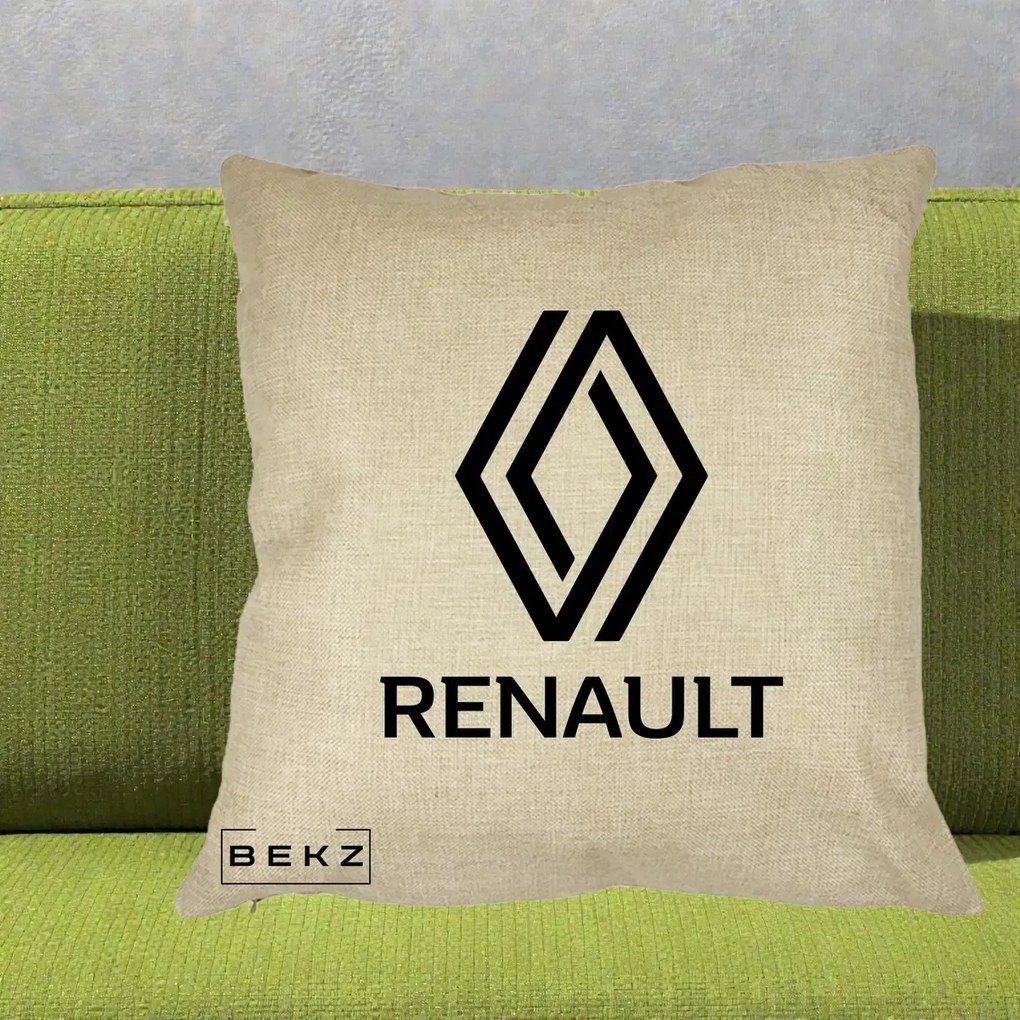 Perna Personalizata cu emblema Renault, 40x40 cm, Crem, Husa Detasabila, Perna Inclusa, BEKZ®