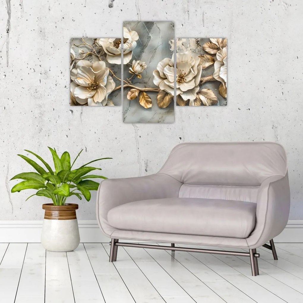 Tablou - Marmură de fundal cu flori (90x60 cm)
