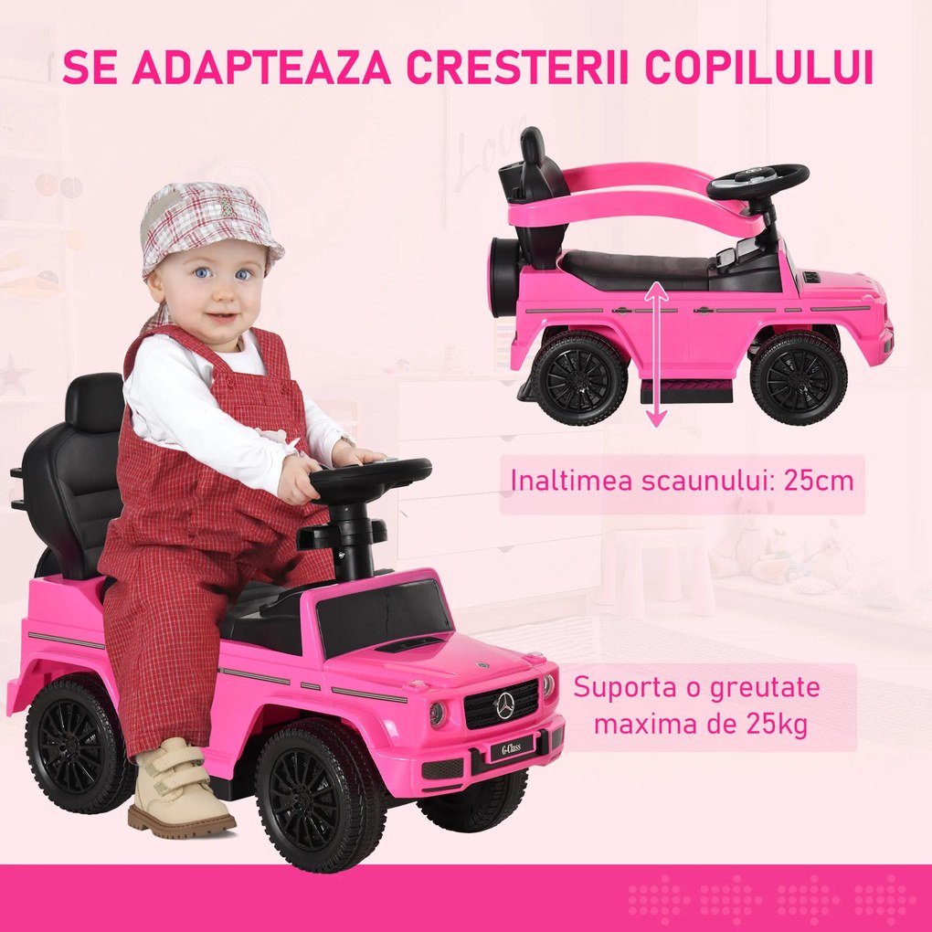 HOMCOM Mașină Jucărie pentru Copii cu Acoperiș Mercedes-Benz G350 Roz | Aosom Romania