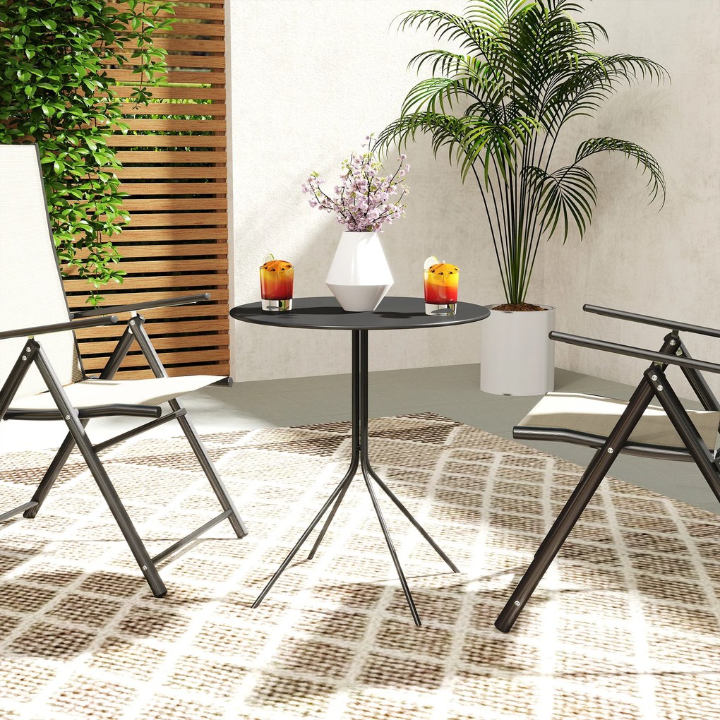 Outsunny Masă de grădină Ø60 x 71 cm, Masă pentru balcon din oțel rezistentă la intemperii, Masă auxiliară rotundă cu tampoane pentru picioare Negru | Aosom Romania