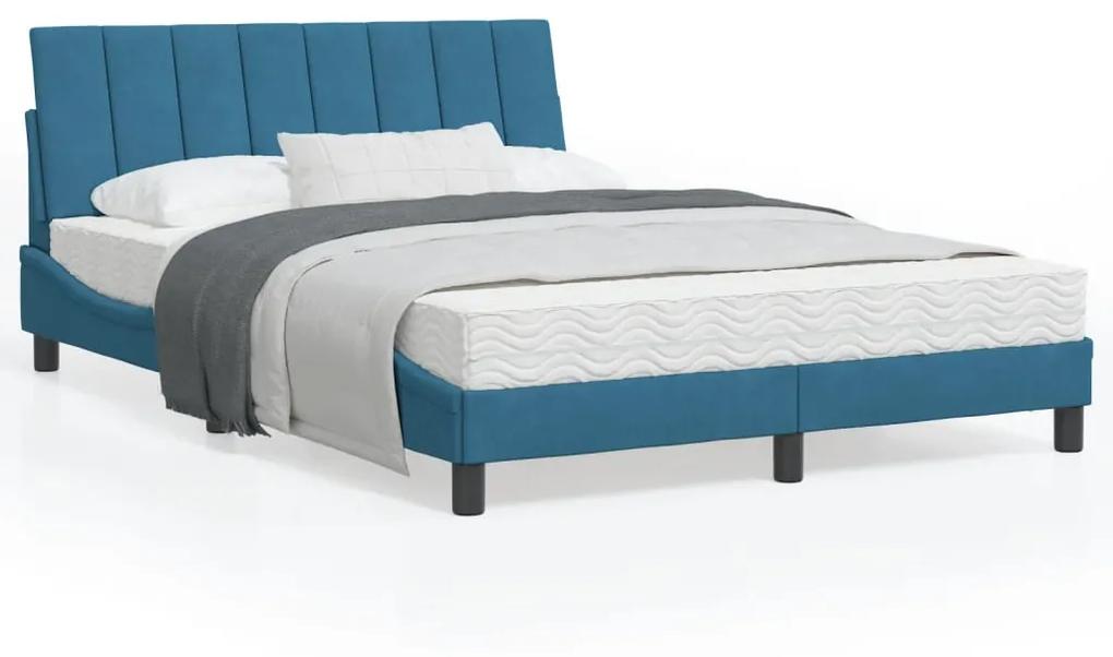 3207853 vidaXL Cadru de pat cu tăblie, albastru, 140x200 cm, catifea