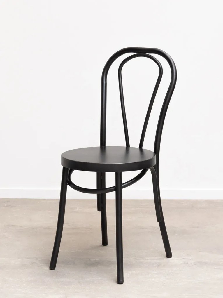 Scaun dining din metal, negru, cu spătar în buclă dublă și șezut rotund, 89 x 39 x 47 cm, „Medley”