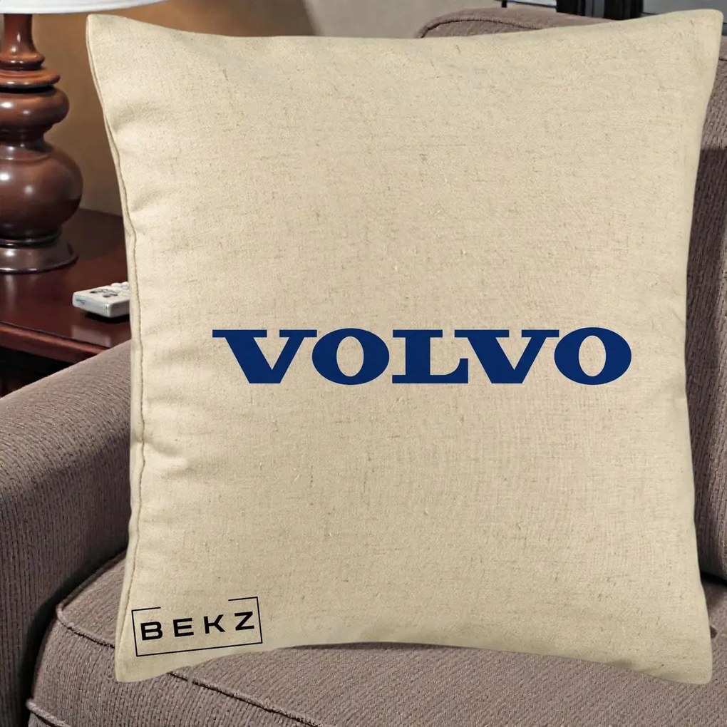 Perna Personalizata cu emblema Volvo, 40x40 cm, Bej, Husa Detasabila, Perna Inclusa, BEKZ®