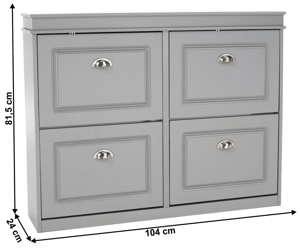 Pantofar, 4 compartimente duble, gri, mdf