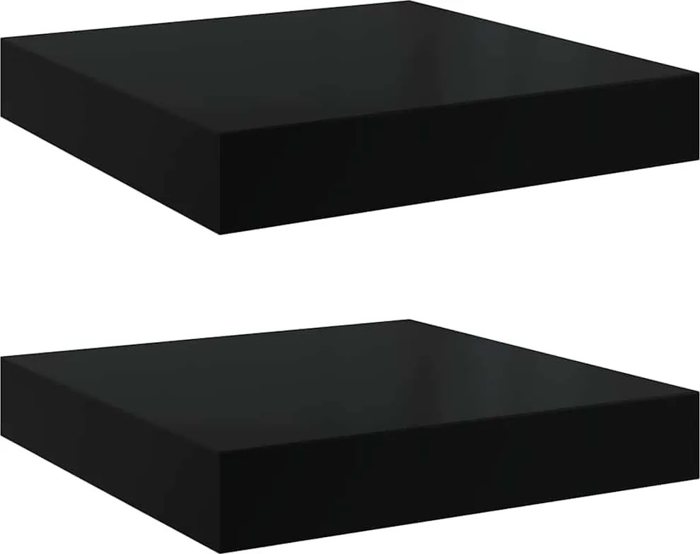 vidaXL Rafturi de perete 2 buc. negru extralucios 23x23,5x3,8 cm, MDF