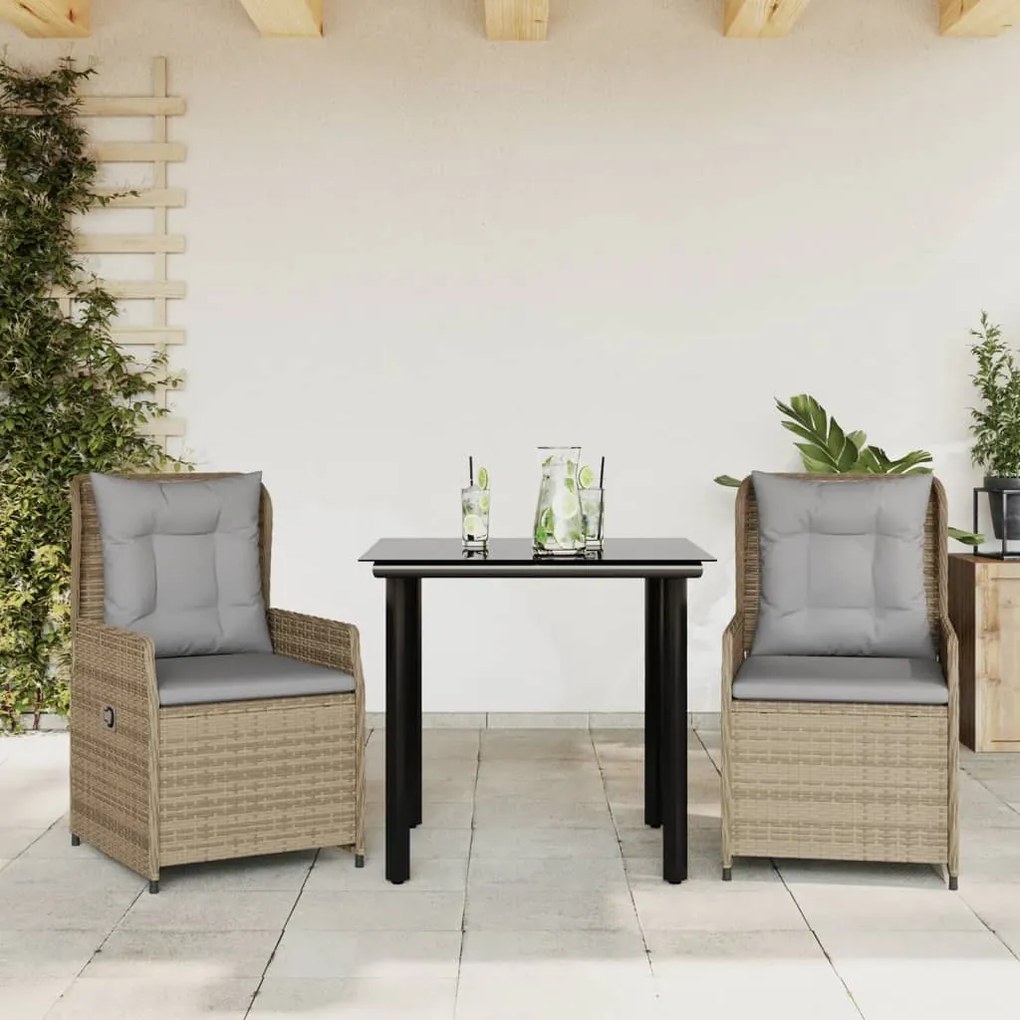 vidaXL Set mobilier de grădină cu perne, 3 piese, bej, poliratan