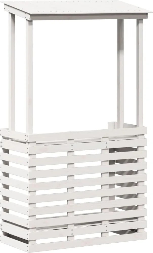 vidaXL Masă bar de exterior cu acoperiș, alb, 112,5x57x195,5 cm, lemn