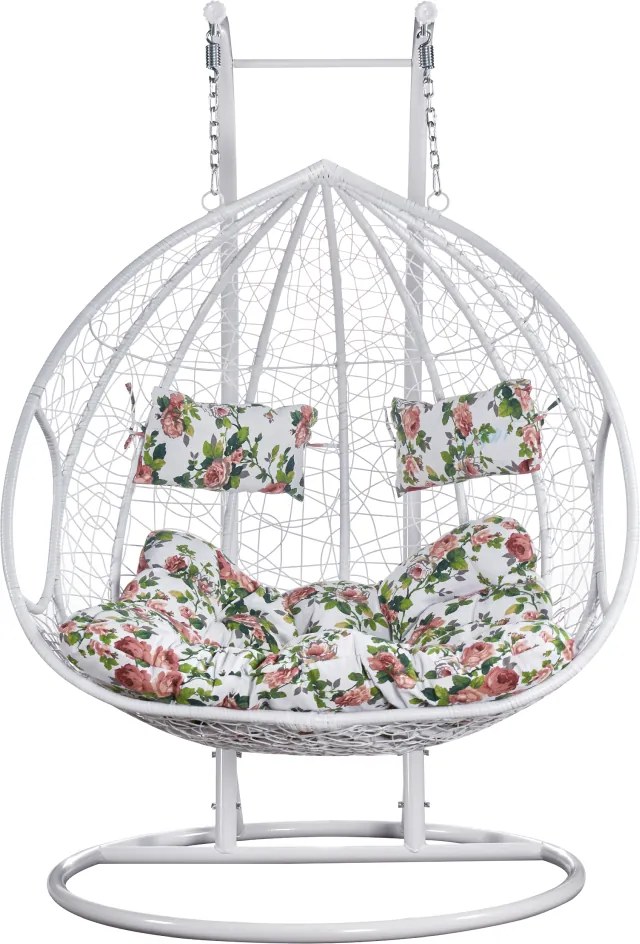 Fotoliu dublu suspendat, alb/model floral, DELIA