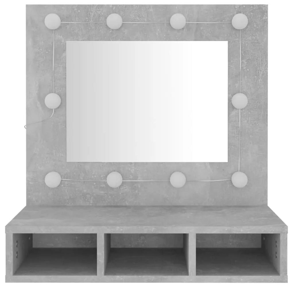 Dulap cu oglindă și led, gri beton, 60x31,5x62 cm