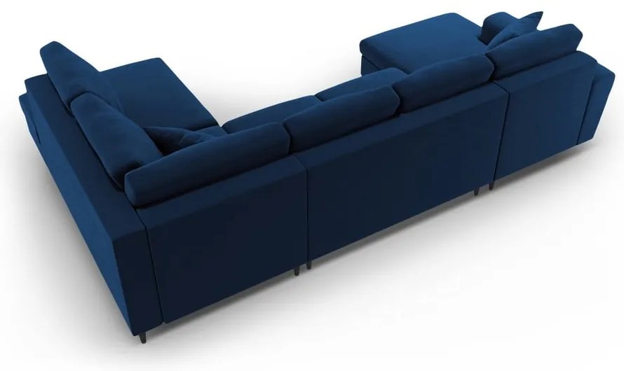 Colțar albastru extensibil, cu spațiu de depozitare cu tapițerie din catifea (cu colț pe partea dreaptă-în formă de "U") Kyoto – Cosmopolitan Design