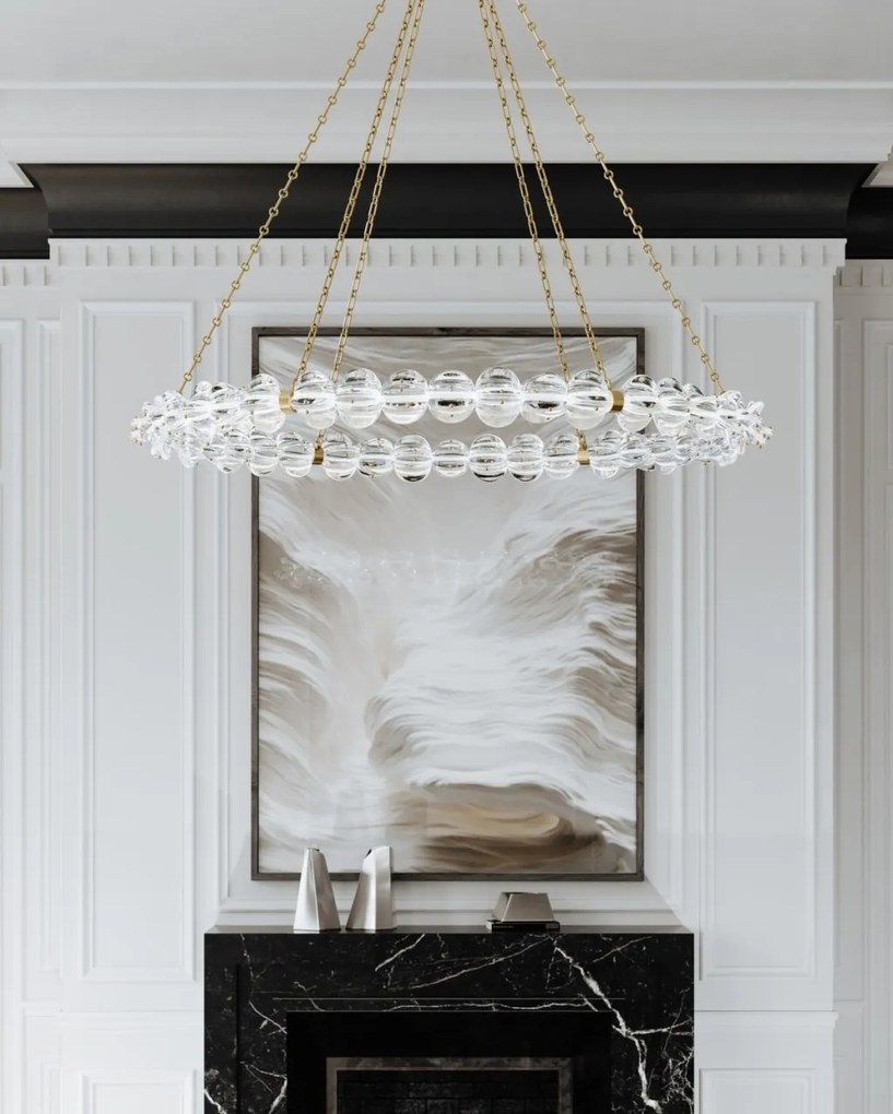 Lustra Circulara, Sticla Texturata, Design Lux, Auriu, Lindley