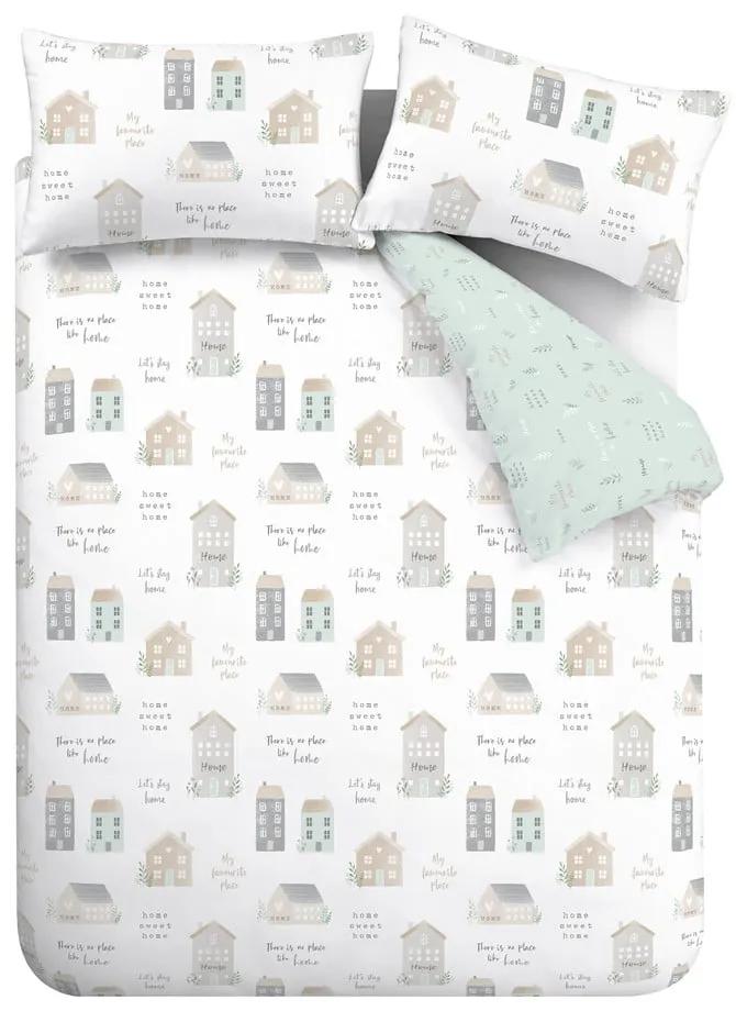 Lenjerie de pat albă/verde-deschis pentru pat dublu 200x200 cm Home Sweet Home – Catherine Lansfield