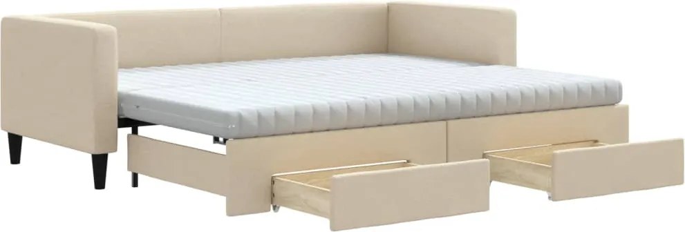 vidaXL Pat de zi cu extensie și sertare, crem, 80x200 cm, textil