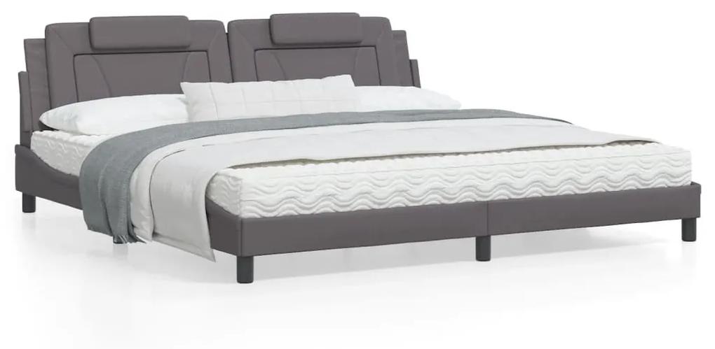3214046 vidaXL Cadru de pat cu lumini LED, gri, 200x200 cm, piele ecologică