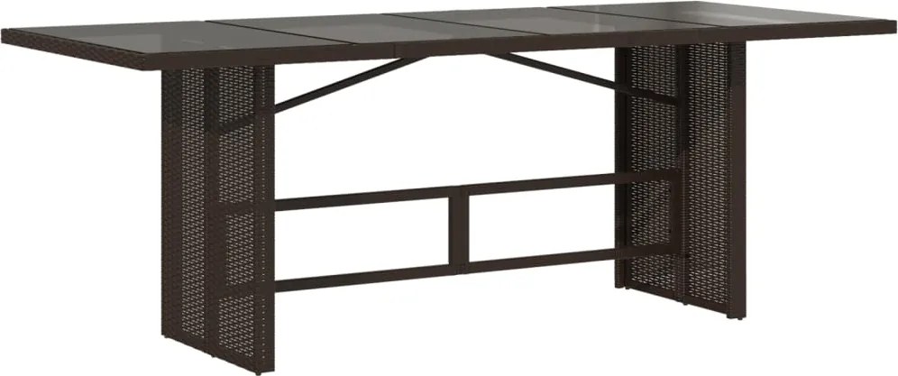 vidaXL Masă de grădină, blat din sticlă, maro, 190x80x74 cm, poliratan