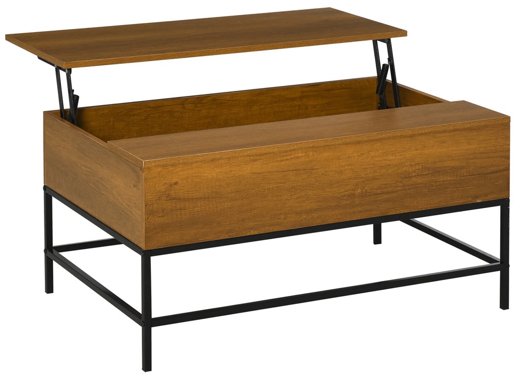 HOMCOM Masă de Cafea Reglabilă Masă de Cafea cu Spațiu de Depozitare Ascuns Masă Reglabilă pentru Salon Sufragerie 90x60,5x45,5 cm Tecă | Aosom Romania