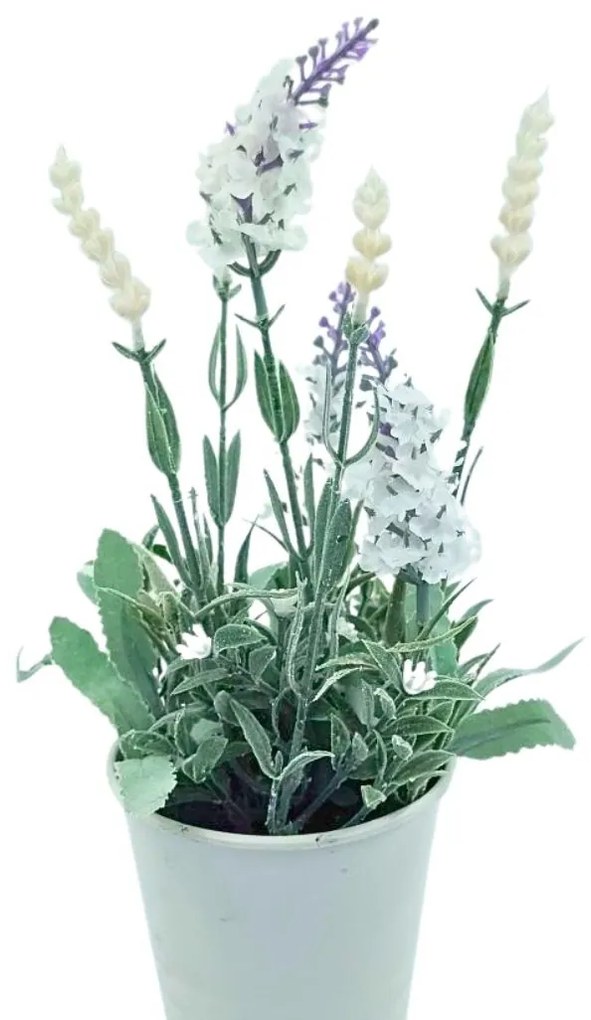 Plantă artificială în ghiveci, lavandă, dimensiuni 28x9 cm, culoare alb